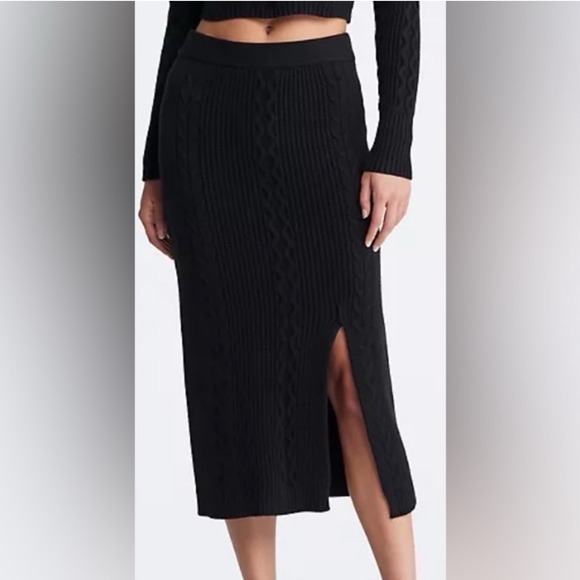 Calvin Klein Jeans Black‎ Women's Size S Cable-Knit Pull-On Midi Skirt NWT - Picture 1 of 7